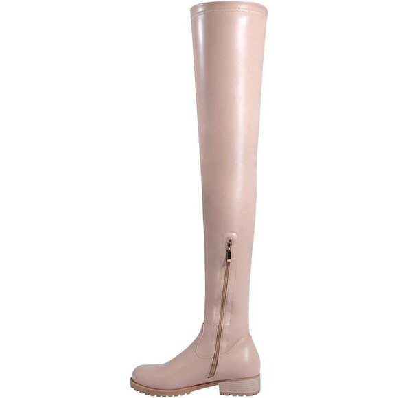 Women's Khaki Polyurethane Thigh High Over The Knee Rounded Toe Fashion Boots - Picture 2 of 7